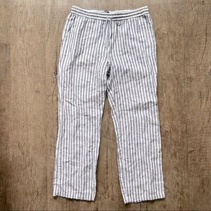 Ellen Tracy Blue and White Striped 100% Linen Pants - M